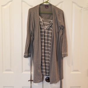 Nursing nightgown and robe gray stripe size small